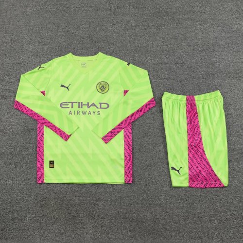 Adult Uniform Long Sleeve 2023-2024 Manchester City Yellow Goalkeeper Soccer Jersey Shorts