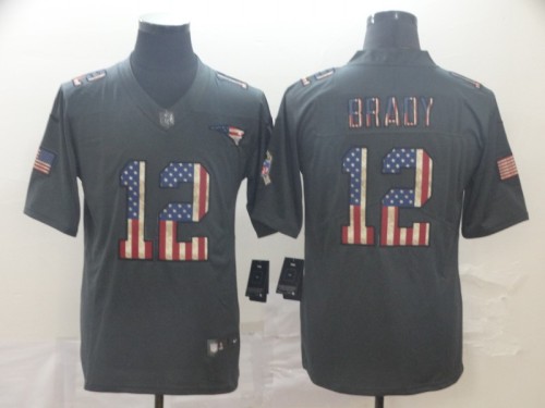 New England Patriots 12 BRADY 2019 Black Salute To Service USA Flag Fashion Limited Jersey