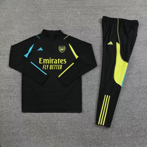 2023-2024 Arsenal Black/Yellow Soccer Training Sweater and Pants