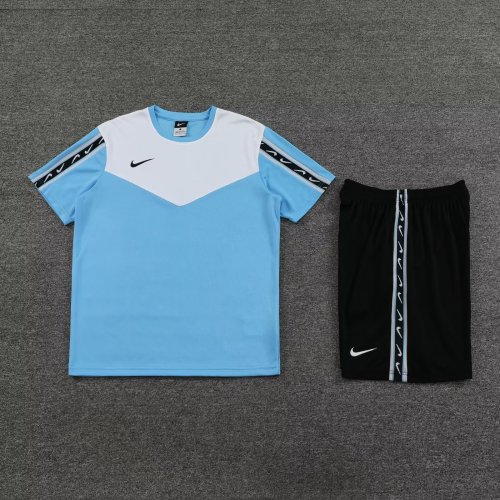 DIY Custom Blank Uniforms White/Blue Soccer Training Jersey Shorts