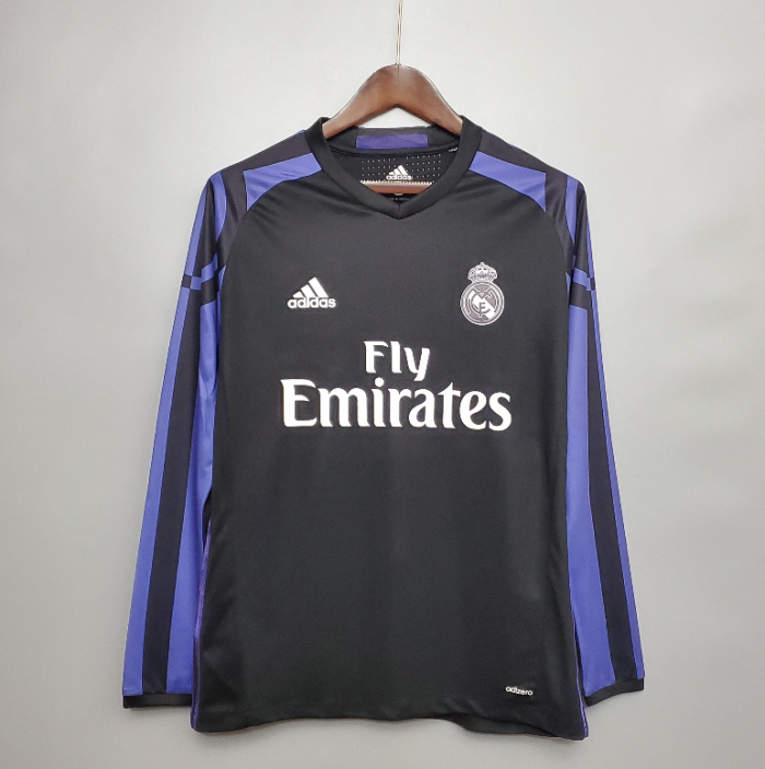 Long Sleeve Retro Jersey 2016-2017 Real Madrid Third Away Black Soccer Jersey Vintage Real Camisetas de Futbol