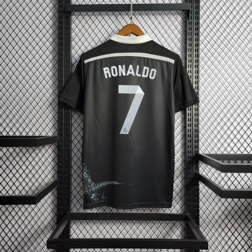 with Gold FIFA+UCL Patch Retro Jersey 2014-2015 Real Madrid 7 RONALDO Third Away Black Soccer Jersey