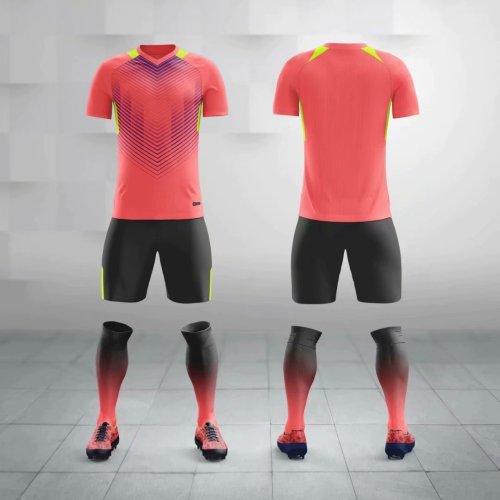 M8606 Fluorescent Orange Tracking Suit Adult Uniform Soccer Jersey Shorts