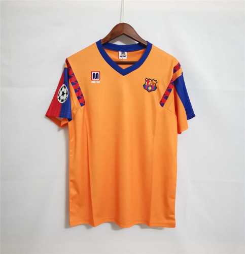 with UCL Patch Retro Jersey 1991-1992 Barcelona Away Orange Soccer Jersey