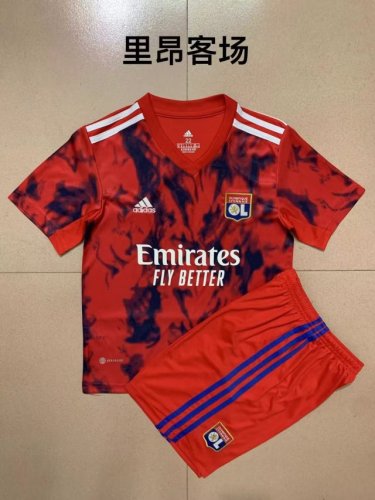 Adult Uniform 2022-2023 Olympique Lyonnais Away Red Soccer Jersey Shorts