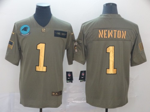 Carolina Panthers 1 Cam Newton 2019 Olive Gold Salute To Service Limited Jersey
