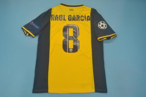 with UCL Patch Retro Jersey 2013-2014 Atletico Madrid RAUL GARCIA 8 Away Yellow Soccer Jersey