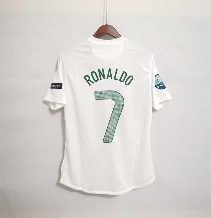 with Front Lettering Patch Retro Jersey Fans Version 2012 Portugal RONALDO 7 Away White Soccer Jersey