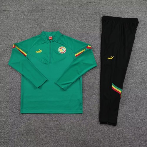 2022-2023 Senegal Green 1/4 Zipper Soccer Training Sweater and Pants
