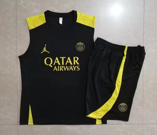 Adult Uniform 2023-2024 PSG Black Soccer Training Vest Shorts