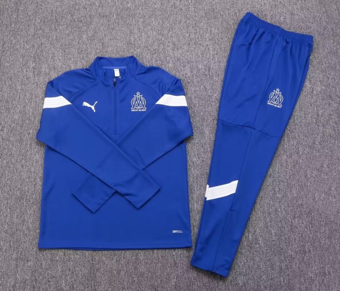 2022-2023 Marseille Blue 1/4 Zipper Soccer Training Sweater and Long Pants