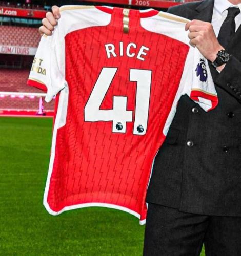 RICE 41 Shirt For 2023-2024 Fan Version Arsenal Home Soccer Jersey