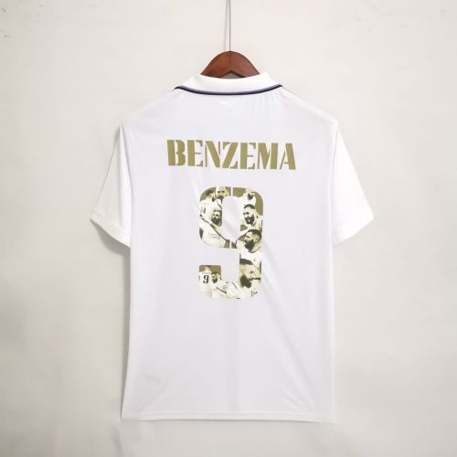 Fans Version 2022-2023 Real Madrid 9 BENZEMA Golden Commemorative Number Home Soccer Jersey