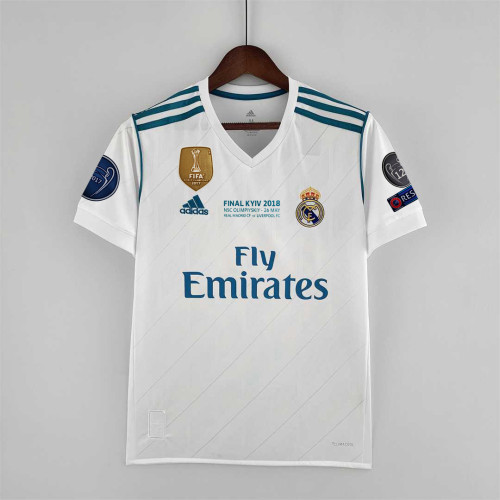with Front Patch+Front Lettering+UCL Patch Retro Jersey 2017-2018 Real Madrid Home Soccer Jersey