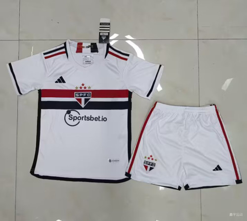 Youth Uniform Kids Kit 2023-2024 Sao Paulo Home Soccer Jersey Shorts