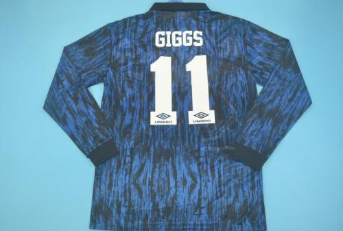 Retro Jersey Long Sleeve 1992-1993 Manchester United 11 GIGGS Away Blue Soccer Jersey