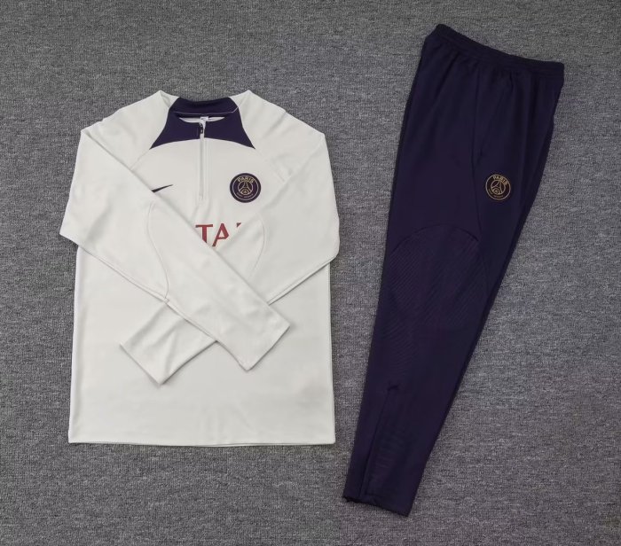 2023-2024 PSG White 1/4 Zipper Soccer Training Sweater and Pants