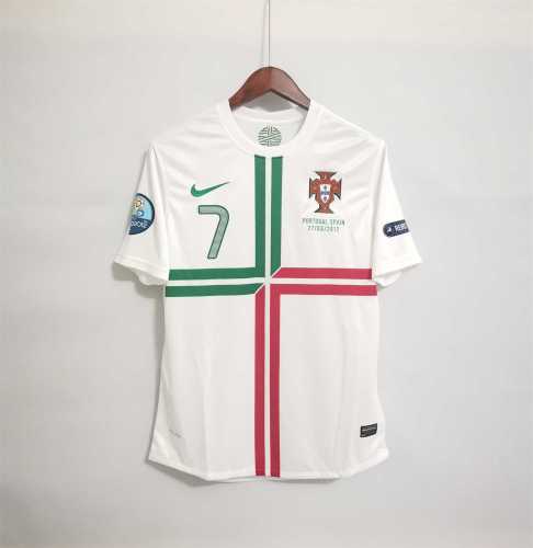 with Front Lettering Patch Retro Jersey Fans Version 2012 Portugal RONALDO 7 Away White Soccer Jersey