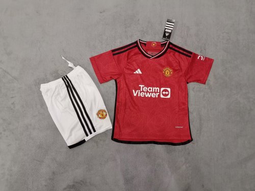 Youth Uniform 2023-2024 Manchester United Home Soccer Jersey Shorts