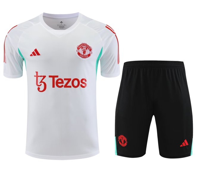 2023-2024 Manchester United White/Blue Soccer Training Jersey and Shorts