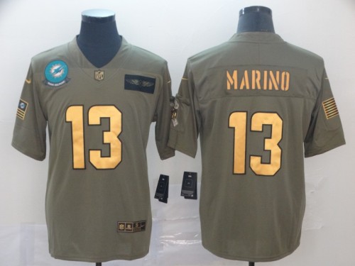 Miami Dolphins 13 Dan Marino 2019 Olive Gold Salute To Service Limited Jersey