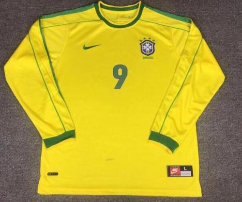 Retro Jersey Long Sleeve Brazil 1999 Home Yellow Soccer Jersey