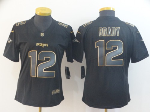Women New England Patriots 12 Tom Brady Black Gold Vapor Untouchable Limited Jersey