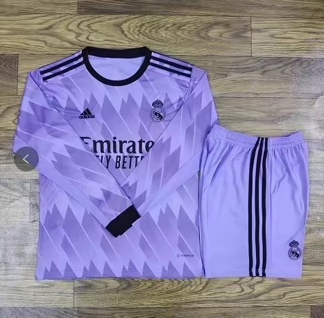 Adult Uniform Long Sleeve 2022-2023 Real Madrid Away Purple Soccer Jersey Shorts