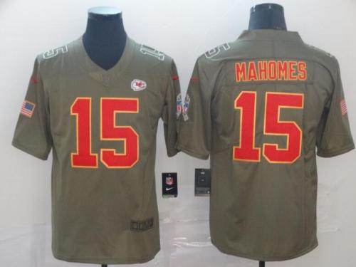 Chiefs 15 Patrick Mahomes 2017 Olive Gold Salute To Service Limited Jersey