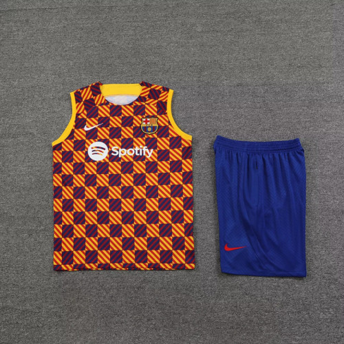 2023-2024 Barcelona Orange Soccer Training Vest and Shorts