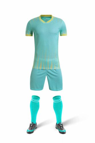 YL9202 Light Green Blank Soccer Training Suit Adult Uniform Youth Kids Set Jersey and Shorts