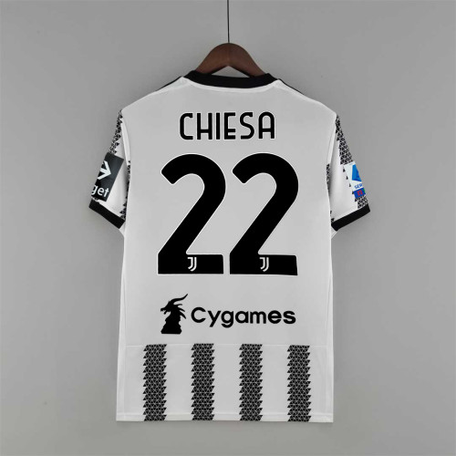 With Front Lettering Front Patch Serie A Patch Fans Version 2022-2023 Juventus CHIESA 22 Home Soccer Jersey
