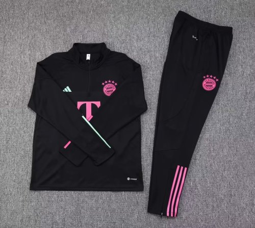 2023-2024 Bayern Munich Black 1/4 Zipper Soccer Training Sweater and Pants