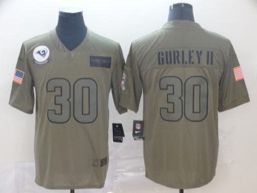 Los Angeles Rams 30 Todd Gurley II 2019 Olive Salute To Service Limited Jersey