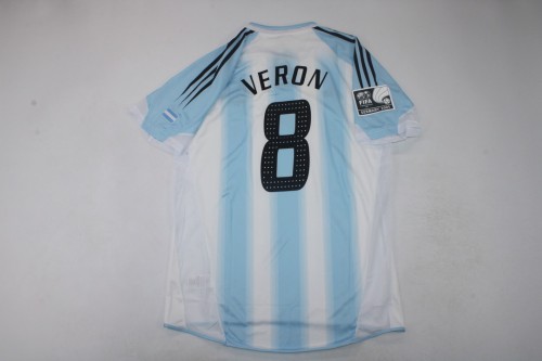 with Patch Retro Shirt 2004-2005 Argentina VERON 8 Vintage Home Soccer Jersey