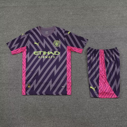 Adult Uniform 2023-2024 Manchester City Purple Goalkeeper Soccer Jersey Shorts