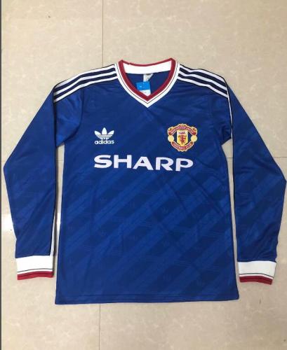Retro Jersey Long Sleeve 1986-1988 Manchester United Third Blue Soccer Jersey