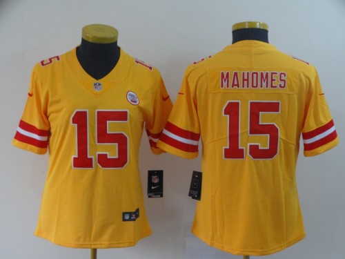 Lady Kansas City Chiefs 15 Patrick Mahomes Gold Youth Inverted Legend Limited Jersey