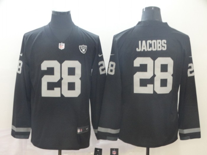 Long Sleeve Oakland Raiders 28 Jacobs Black NFL Jersey