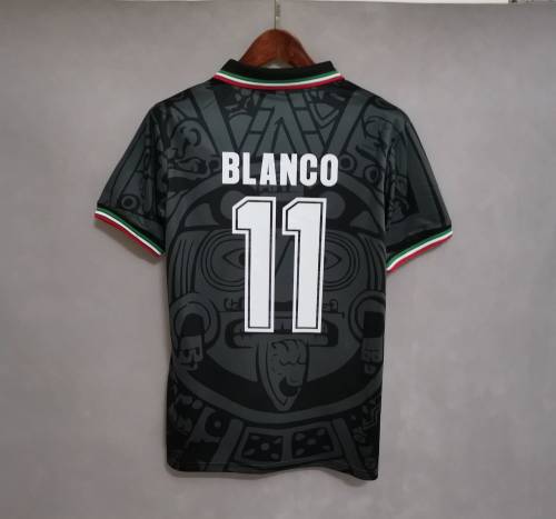 Retro Jersey 1998 Mexico 11 BLANCO Black Soccer Jersey