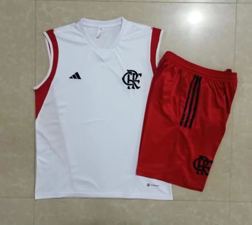 Adult Uniform 2023-2024 Flamengo White Soccer Training Vest and Shorts
