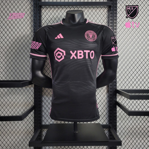 with MLS Patch Player Version 2023-2024 Inter Miami Away Black Soccer Jersey Football Shirt