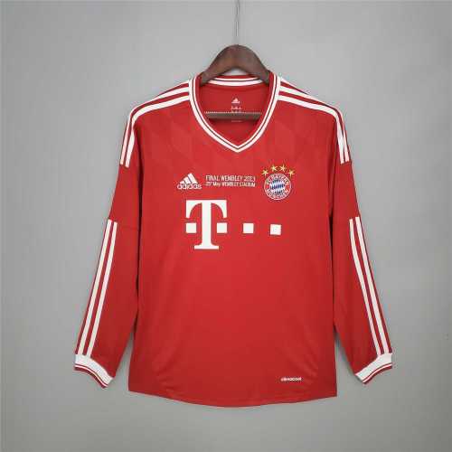Retro Jersey Long Sleeve 2013-2014 Bayern Munich Champions League Home Soccer Jersey with Front Lettering