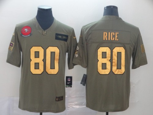 San Francisco 49ers 80 Jerry Rice 2019 Olive Gold Salute To Service Limited Jersey