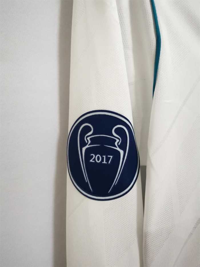 with Front Lettering+Front Patch+UCL Patch Long Sleeve Retro Jersey 2017-2018 Real Madrid MODRIC 10 Home UCL Final Soccer Jersey