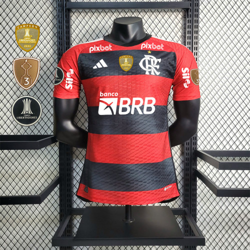 with All Sponor Logos+3 Patches Player Version 2023-2024 Flamengo Home Soccer Jersey