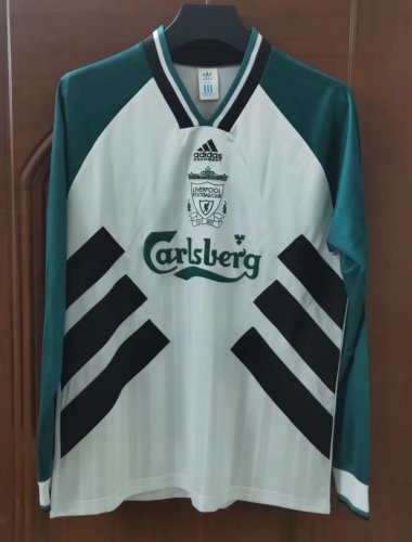 Retro Jersey Long Sleeve 1993-1995 Liverpool Away White/Green Soccer Jersey