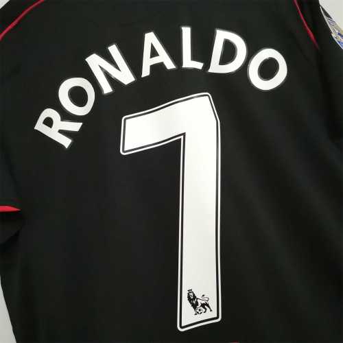 with Golden EPL Patch Retro Jersey 2007-2008 Manchester United RONALDO 7 Away Black Soccer Jersey