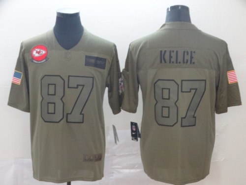 Kansas City Chiefs 87 Travis Kelce 2019 Olive Salute To Service Limited Jersey