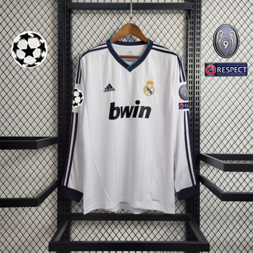 with UCL Patch Long Sleeve Retro Jersey 2012-2013 Real Madrid Home Soccer Jersey